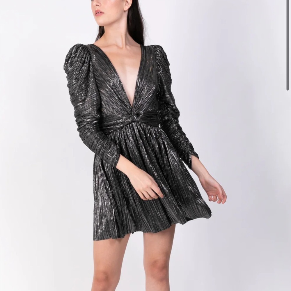 NWT Sabina Musayev Morgana Dress Black Silver Size Small